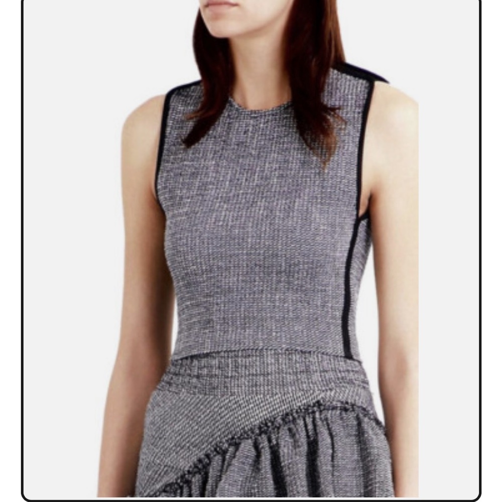 Maje Larza black and white tweed jacquard sleeveless crop top